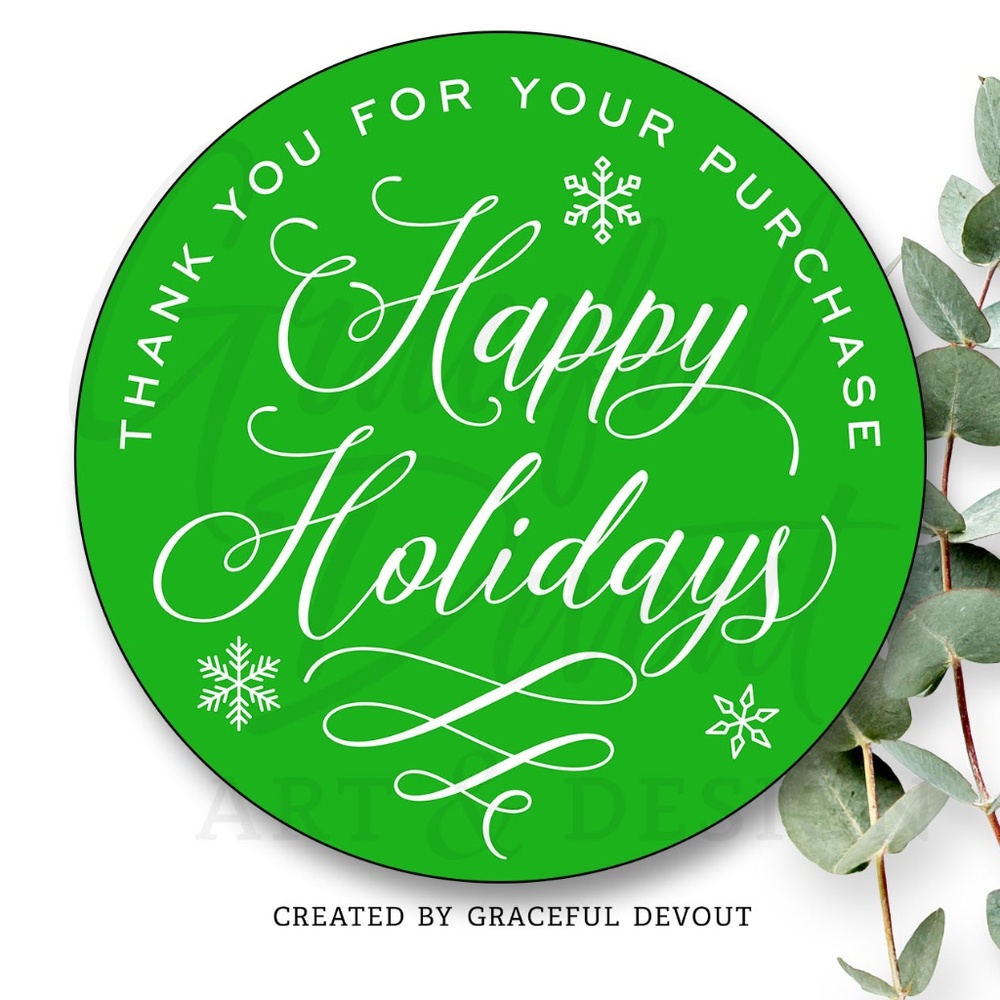 Thank You For Your Purchase Happy Holidays - 2" (inches) (48ct.) Stickers